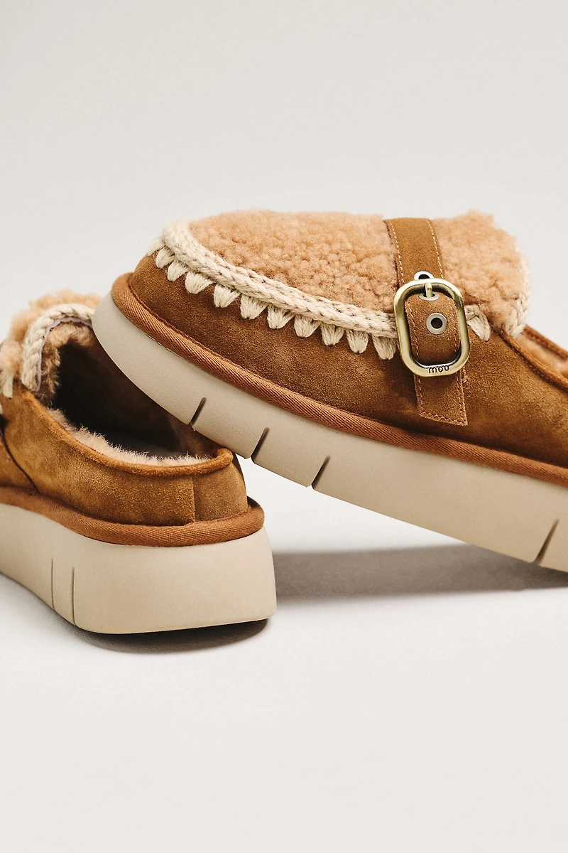 MOU Buckle Sheepskin Slippers