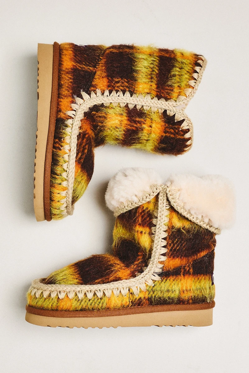 MOU Plaid Stitched Detail Boots
