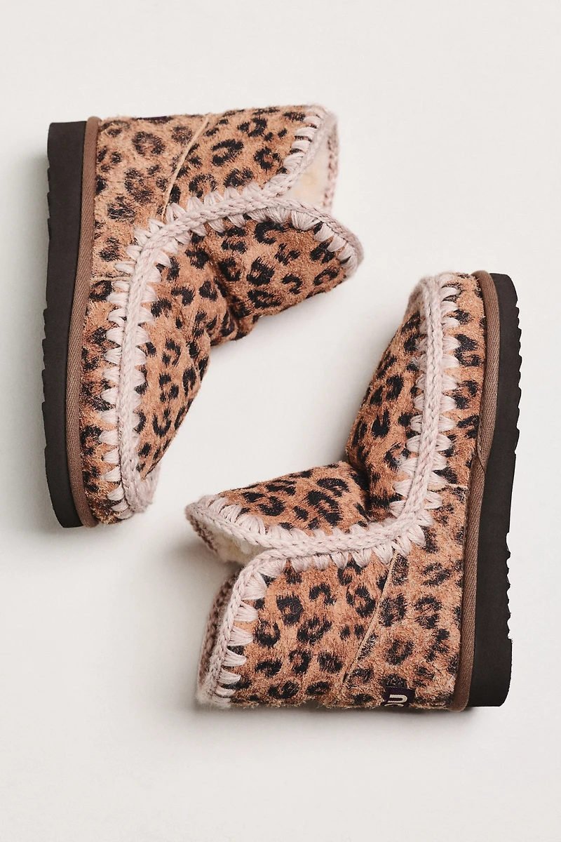 MOU Leopard Stitched Detail Suede Boots