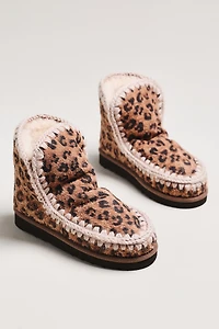 MOU Leopard Stitched Detail Suede Boots