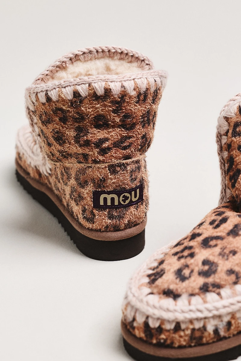 MOU Leopard Stitched Detail Suede Boots