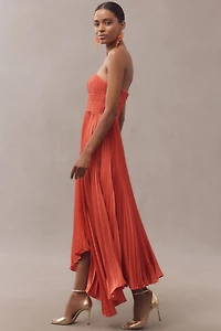 AMUR Juliett Strapless Sweetheart Pleated Midi Dress