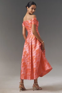 Shoshanna Tropez Off-The-Shoulder Jacquard A-Line Midi Dress