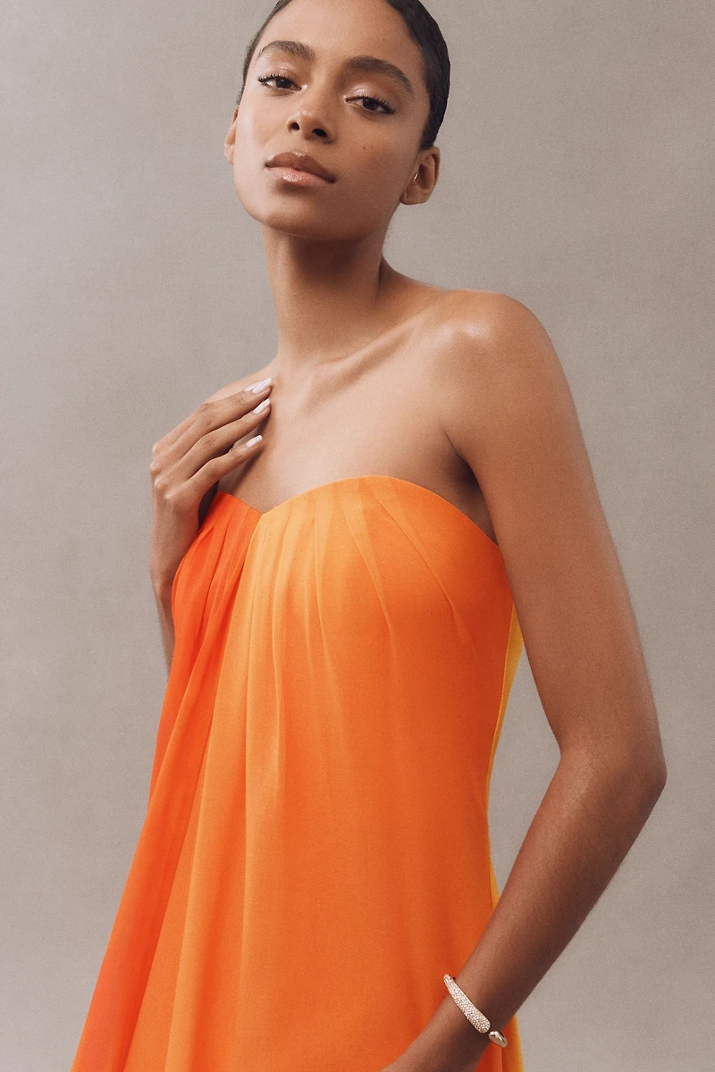 Milly Sunset Stripe Strapless Draped Maxi Dress