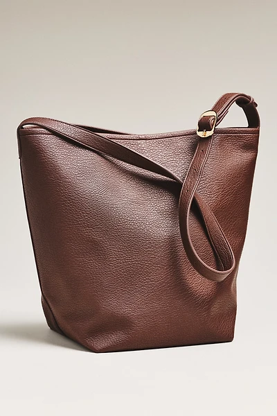 Vegan Leather Buckle-Strap Bucket Bag
