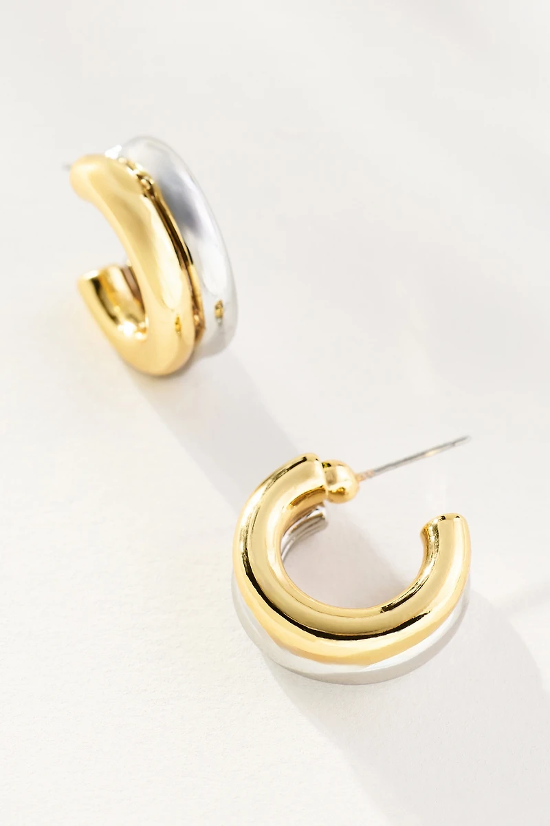 Mixed Metal Double Hoop Huggie Earrings