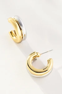 Mixed Metal Double Hoop Huggie Earrings