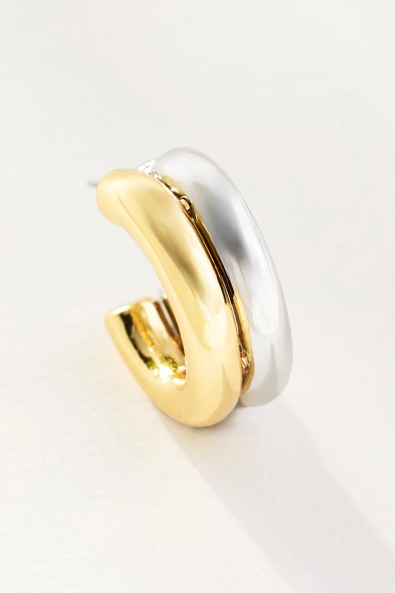 Mixed Metal Double Hoop Huggie Earrings