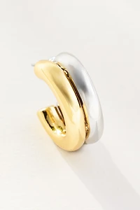Mixed Metal Double Hoop Huggie Earrings
