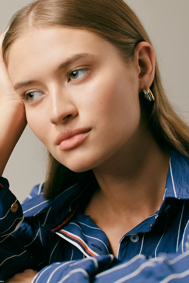 Mixed Metal Double Hoop Huggie Earrings