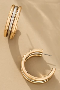 Two-Tone Triple Huggie Earrings
