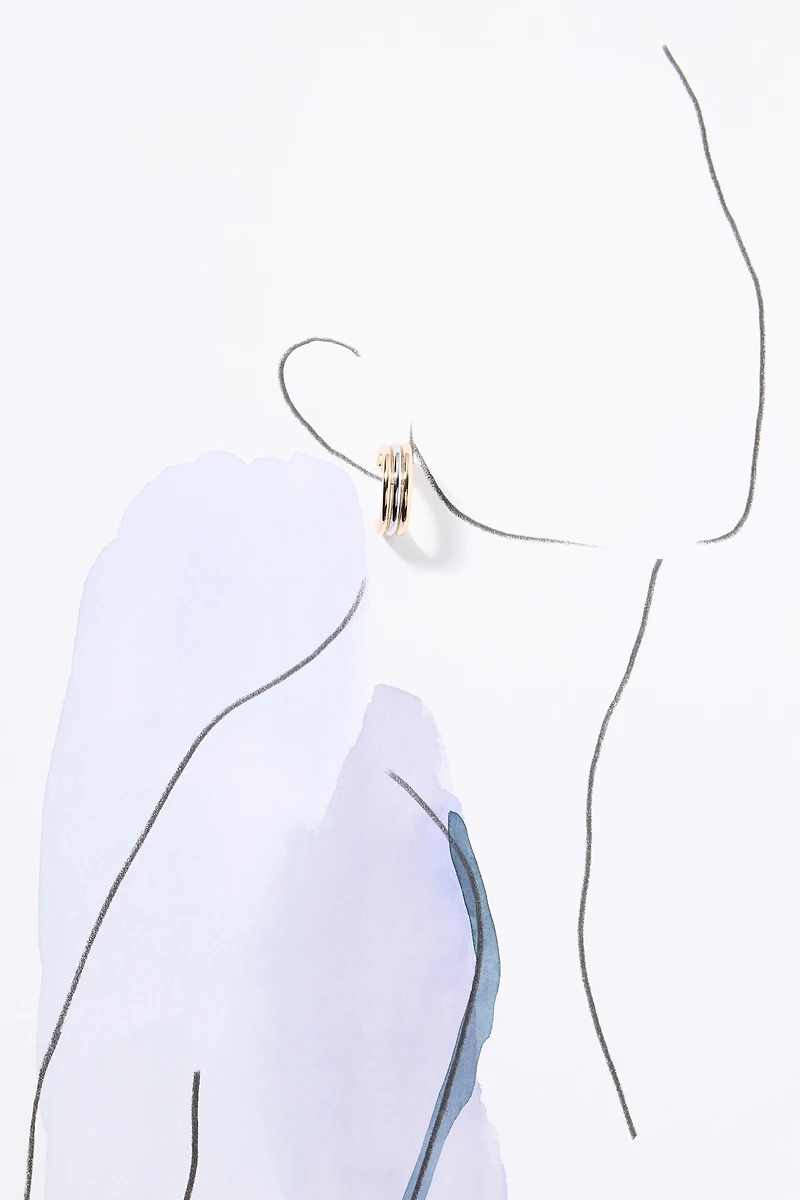 Two-Tone Triple Huggie Earrings