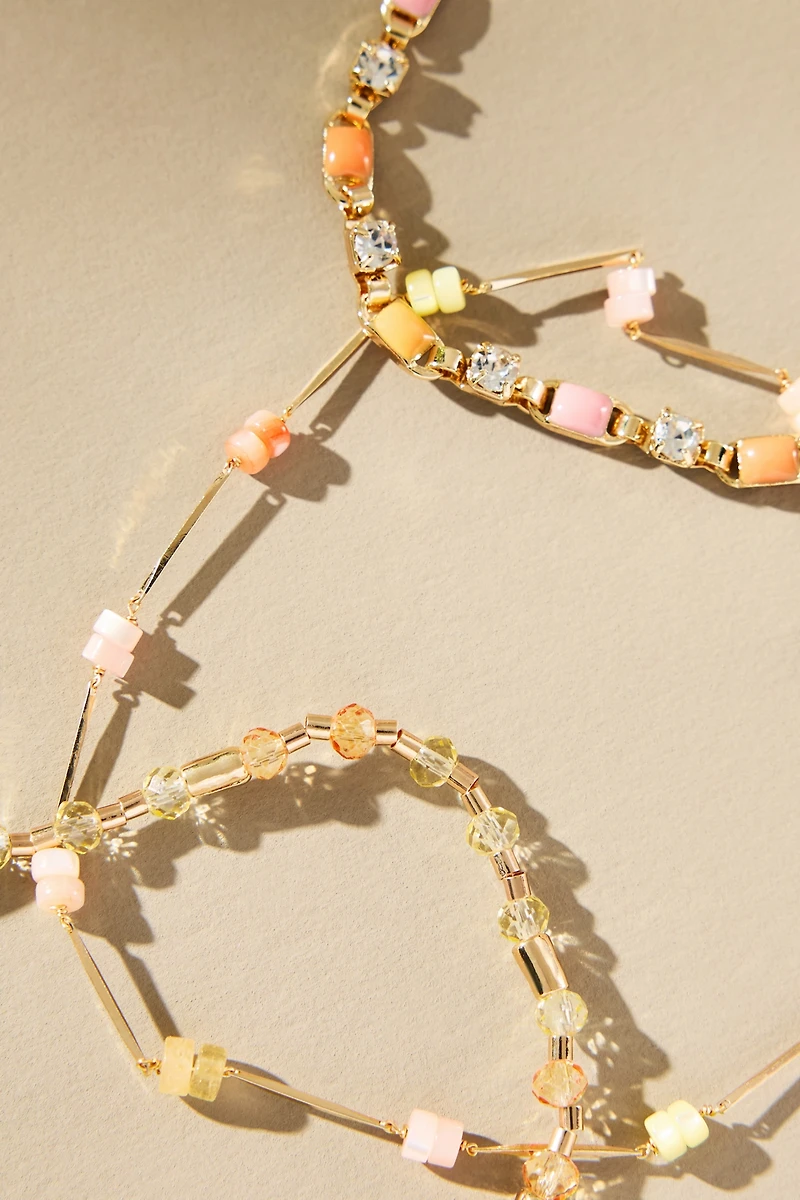 Stone & Crystal Anklets, Set of 3