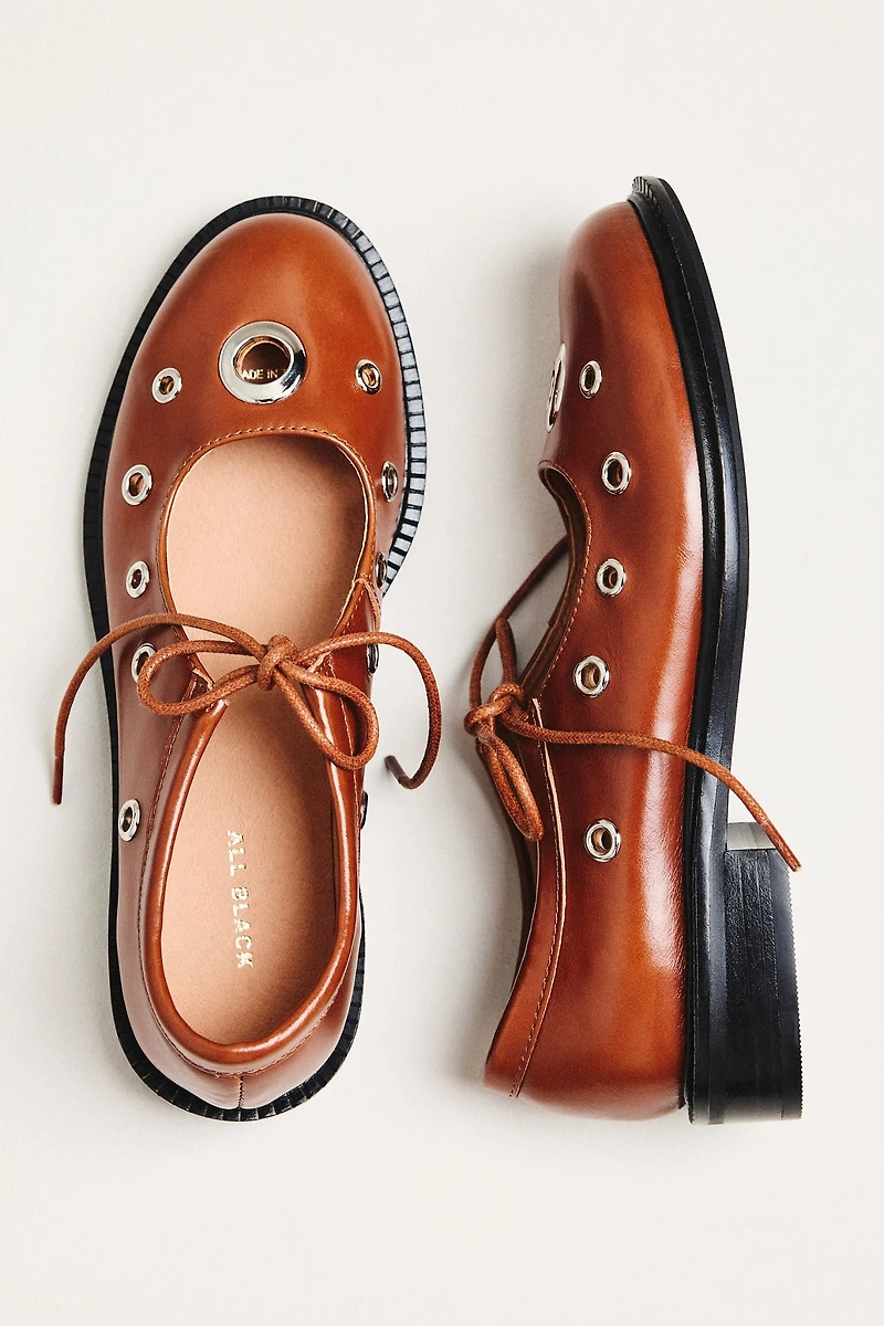 All Black Ms. Reinforcer Studded Tie Mary Jane Flats