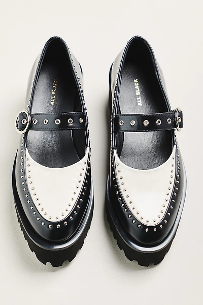 All Black Studded Mary Jane Platform Shoes