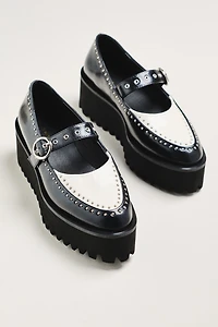 All Black Studded Mary Jane Platform Shoes