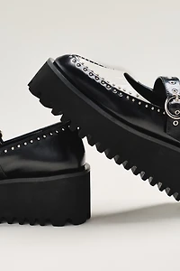 All Black Studded Mary Jane Platform Shoes