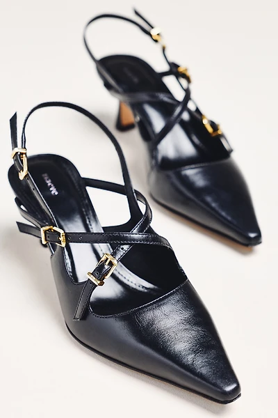 Maeve Cross-Strap Slingback Kitten Heels