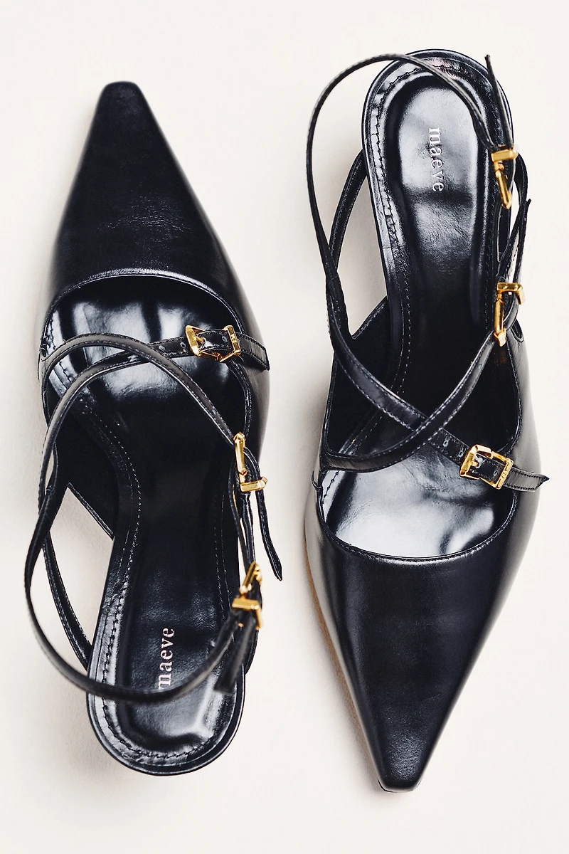 Maeve Cross-Strap Slingback Kitten Heels