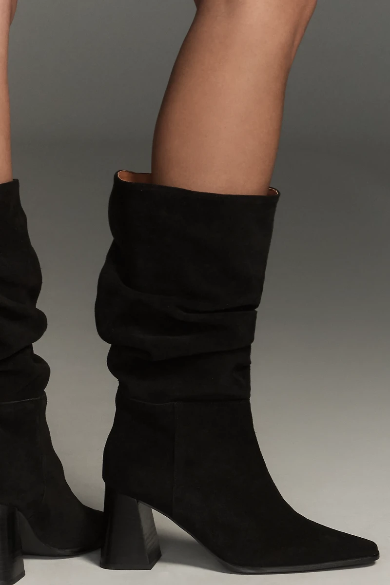 By Anthropologie Scrunch Suede Block-Heel Boots