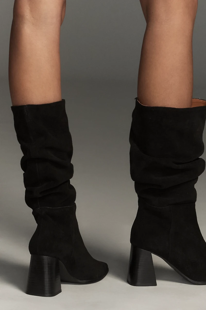 By Anthropologie Scrunch Suede Block-Heel Boots