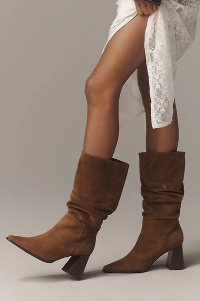 By Anthropologie Scrunch Suede Block-Heel Boots