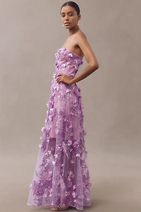 Dress The Population Melissa Strapless Sequin Floral Appliqué Maxi