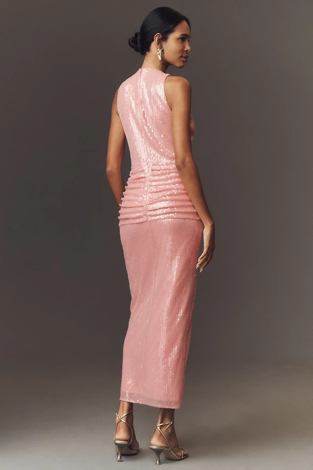 halter v neck maxi dress Living High Burgundy Halter-Neck Maxi Dress With Long Sleeves – Club L  London
