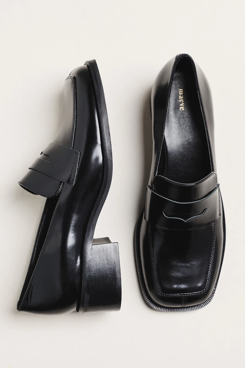 Maeve Square-Toe Loafer Heels