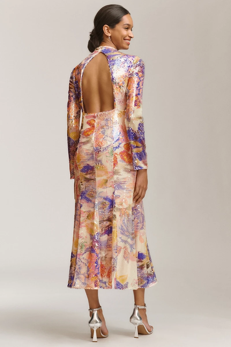 BHLDN Sequin Mock-Neck Long-Sleeve Maxi Dress