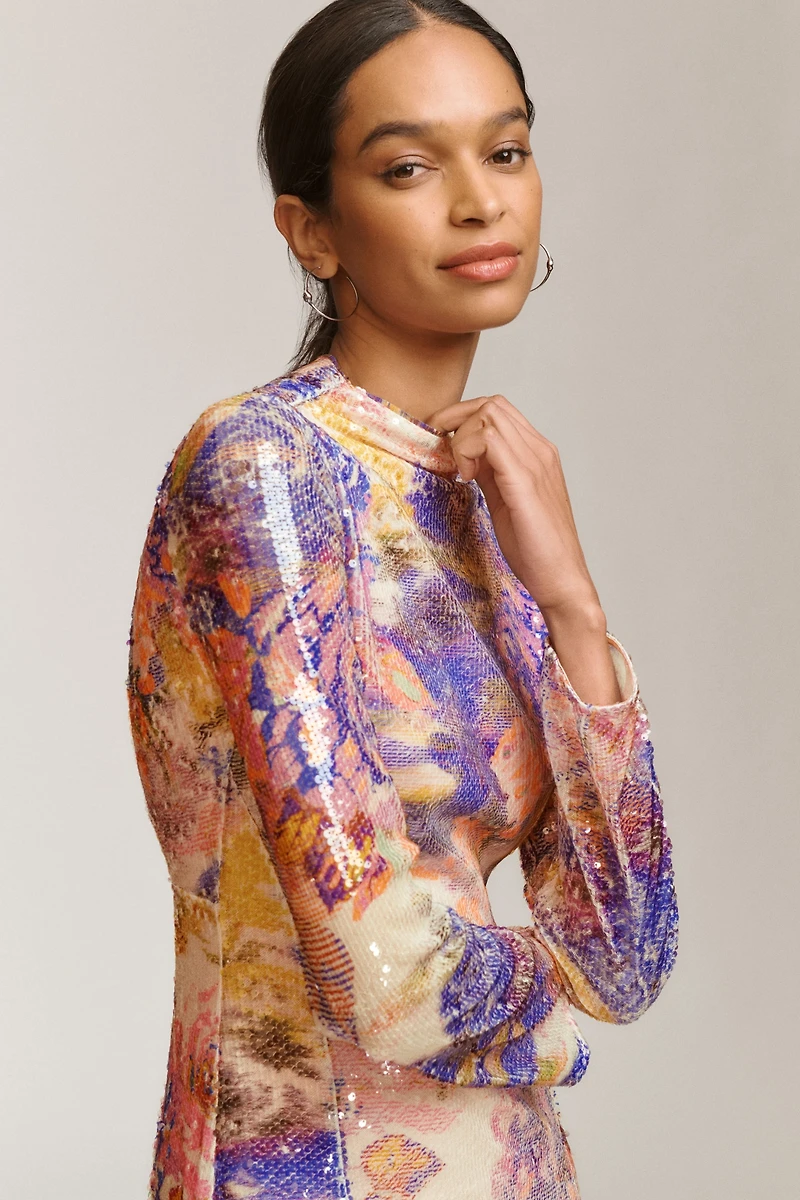 BHLDN Sequin Mock-Neck Long-Sleeve Maxi Dress