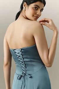 Mare Strapless Corset Lace-Up Midi Dress