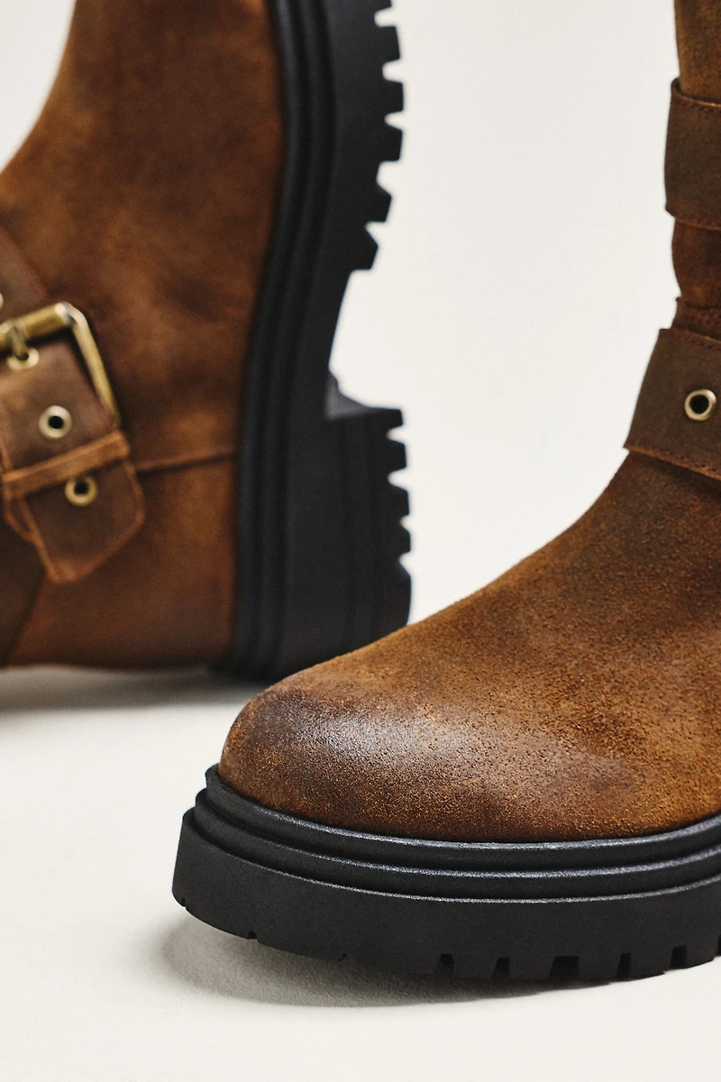 Intentionally Blank Station Suede Lug-Sole Moto Boots