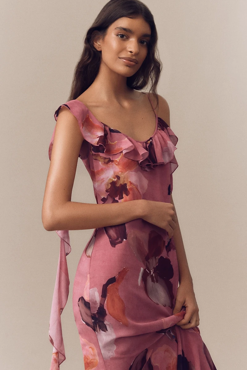 Mare Chiffon Ruffle Scoop-Neck Maxi Slip Dress
