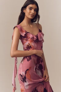 Mare Chiffon Ruffle Scoop-Neck Maxi Slip Dress