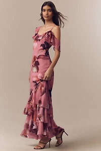 Mare Chiffon Ruffle Scoop-Neck Maxi Slip Dress