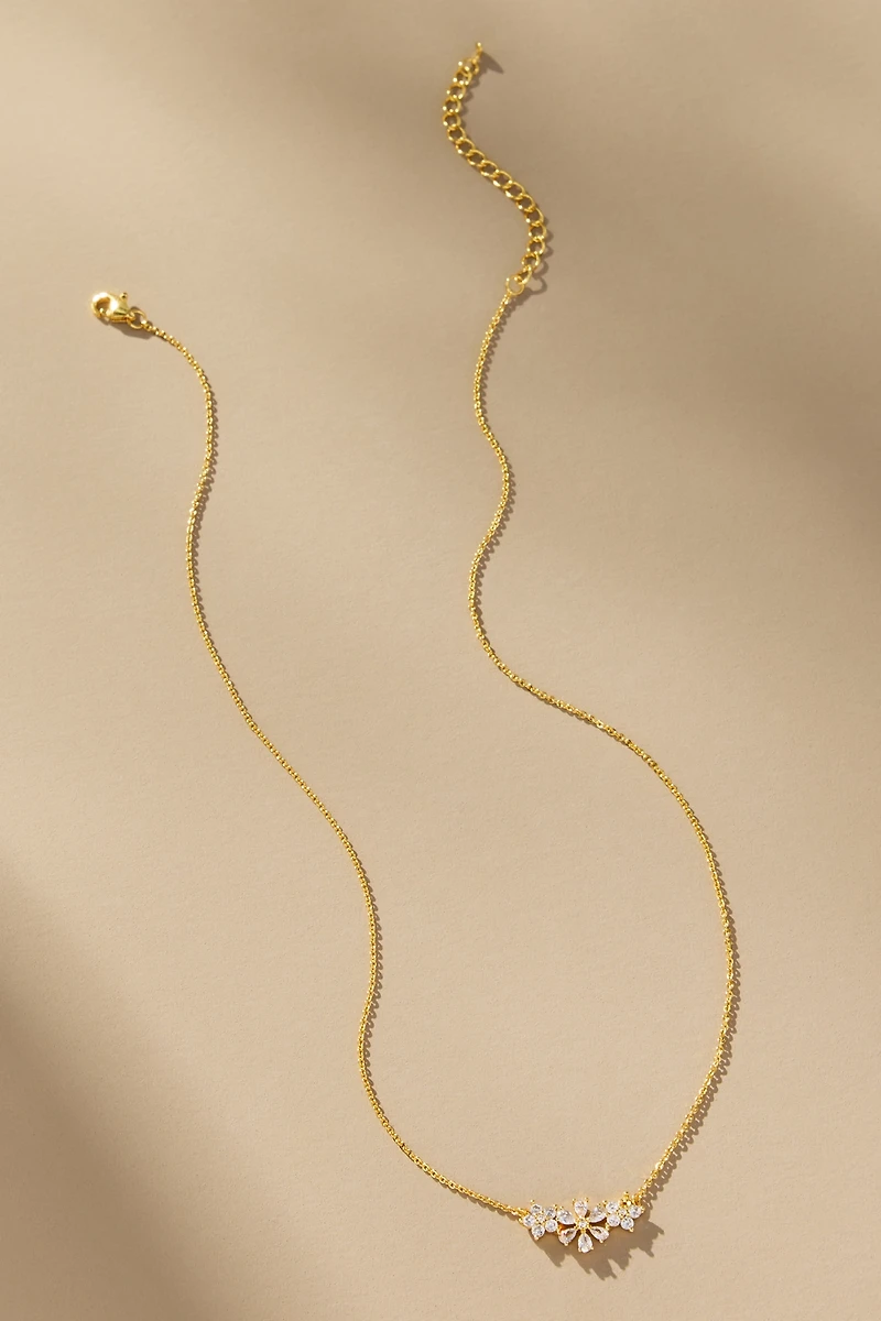 Short Floral Bar Charm Necklace