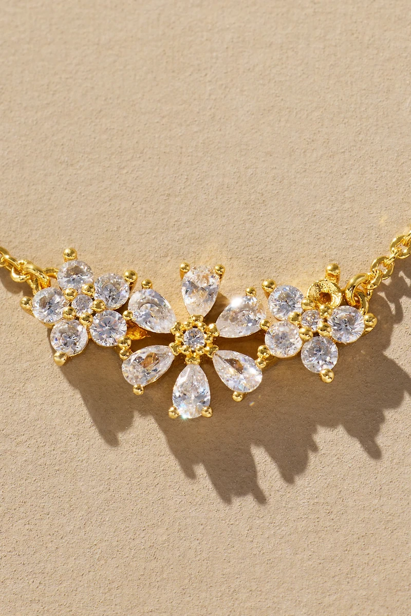 Short Floral Bar Charm Necklace