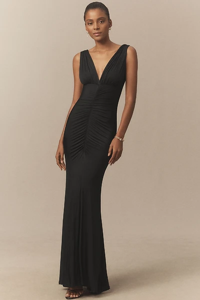 BHLDN Selena Plunge-Neck Stretch Jersey Maxi Dress