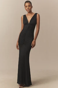 BHLDN Selena Plunge-Neck Stretch Jersey Maxi Dress