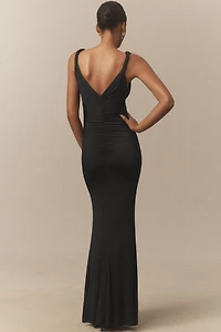 BHLDN Selena Plunge-Neck Stretch Jersey Maxi Dress