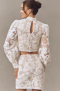 Elliatt Kyra Crochet Balloon-Sleeve Top & Mini Skirt Set