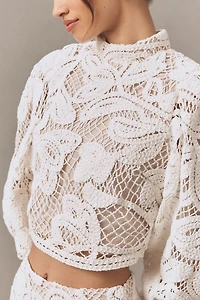 Elliatt Kyra Crochet Balloon-Sleeve Top & Mini Skirt Set