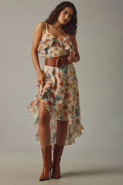 Sleeveless Asymmetric Ruffled Midi Dress