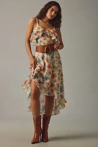 Sleeveless Asymmetric Ruffled Midi Dress