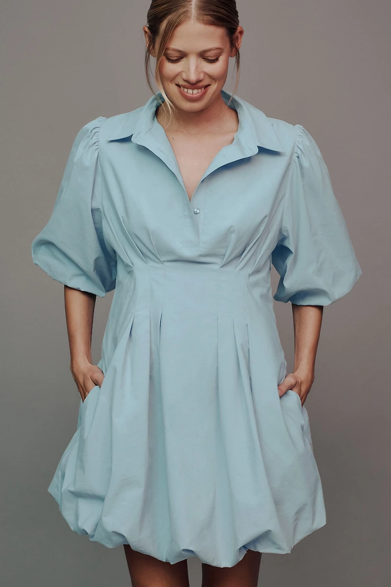 Maeve Collared Bubble-Hem Mini Dress