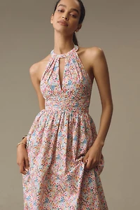 Atsu Halter Bow-Back A-Line Midi Dress