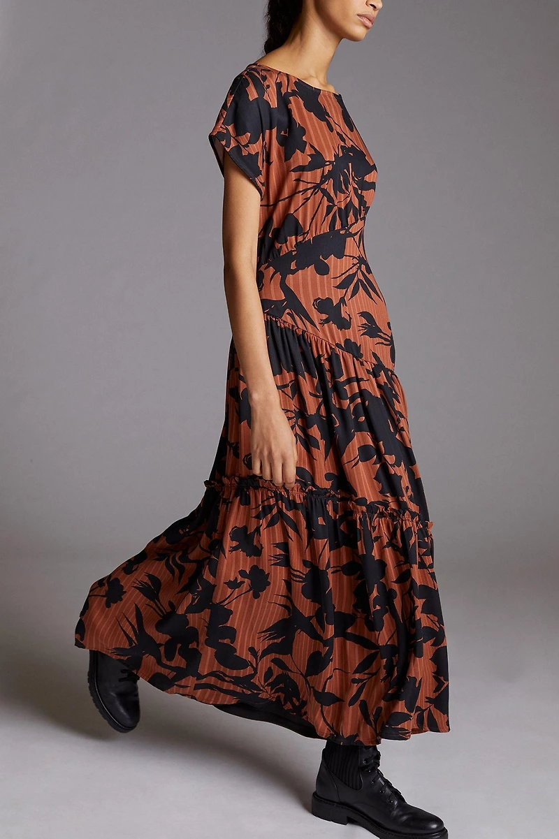 Eva Franco Asymmetrical Floral Maxi Dress