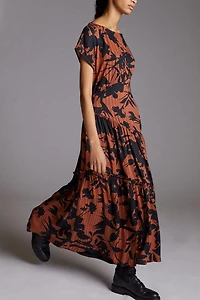 Eva Franco Asymmetrical Floral Maxi Dress