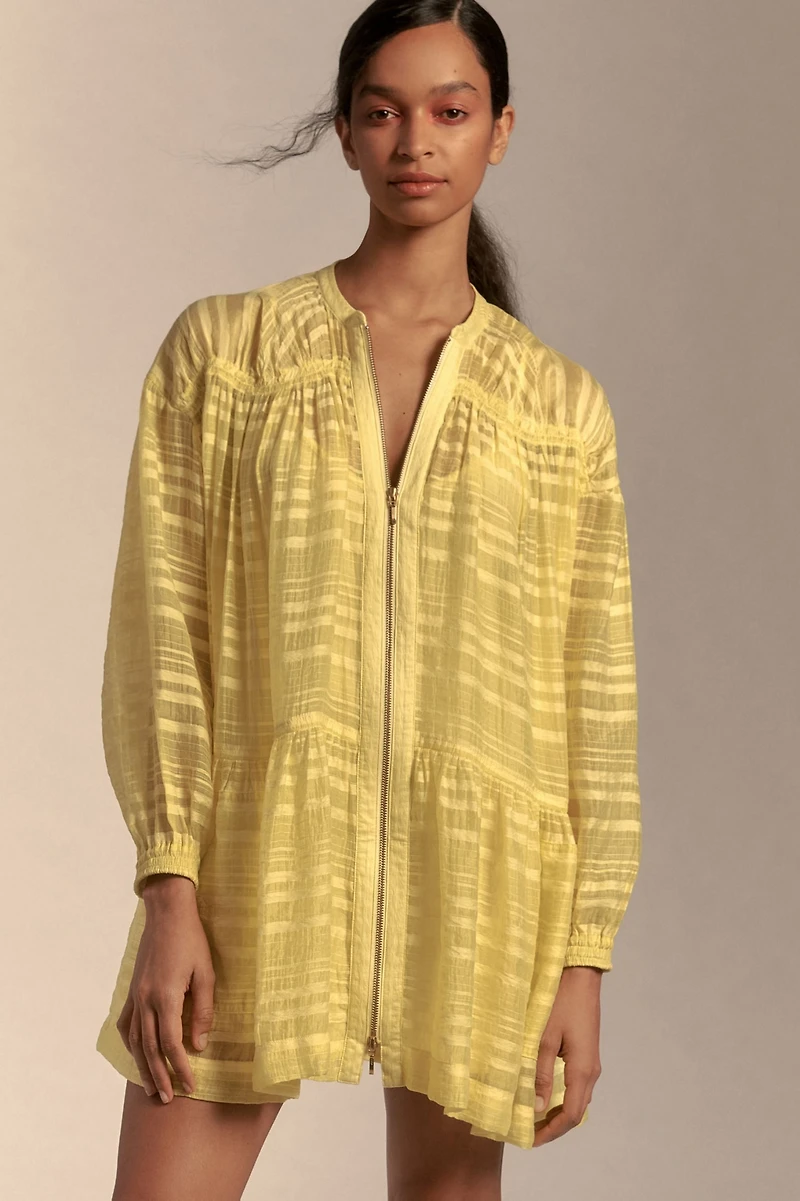 Long-Sleeve Zip-Front Mini Dress